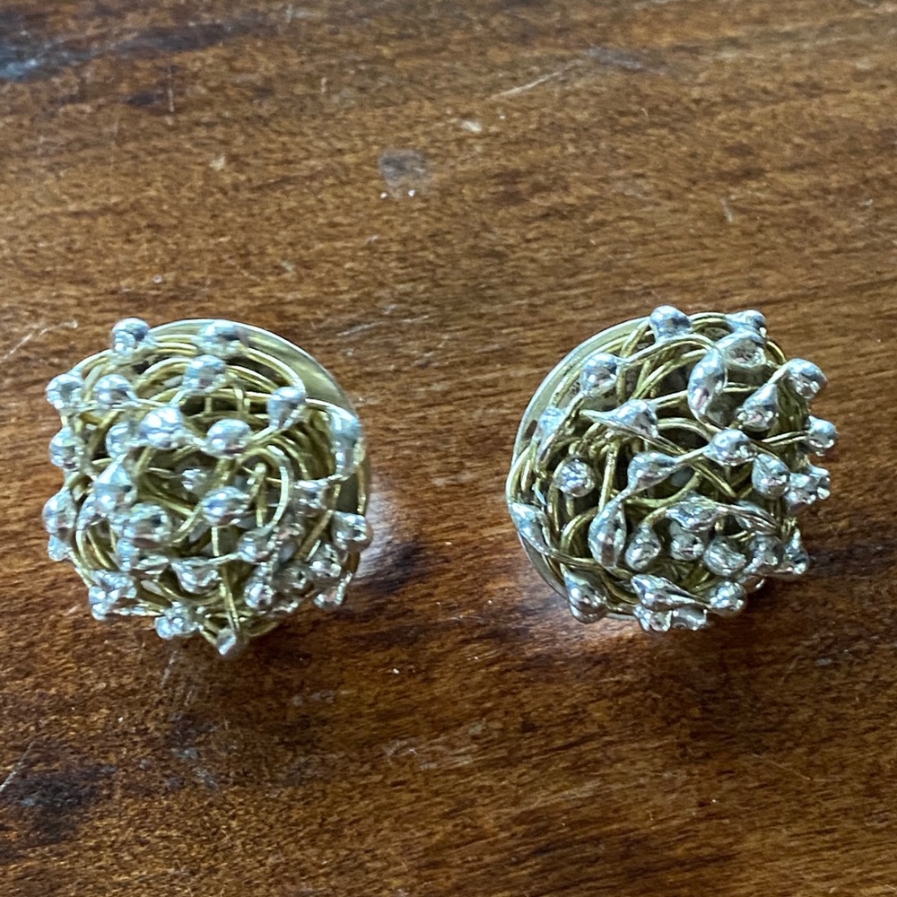 Vintage Sterling silver and 14KT gold cluster earrings. Signed by the artist Jen